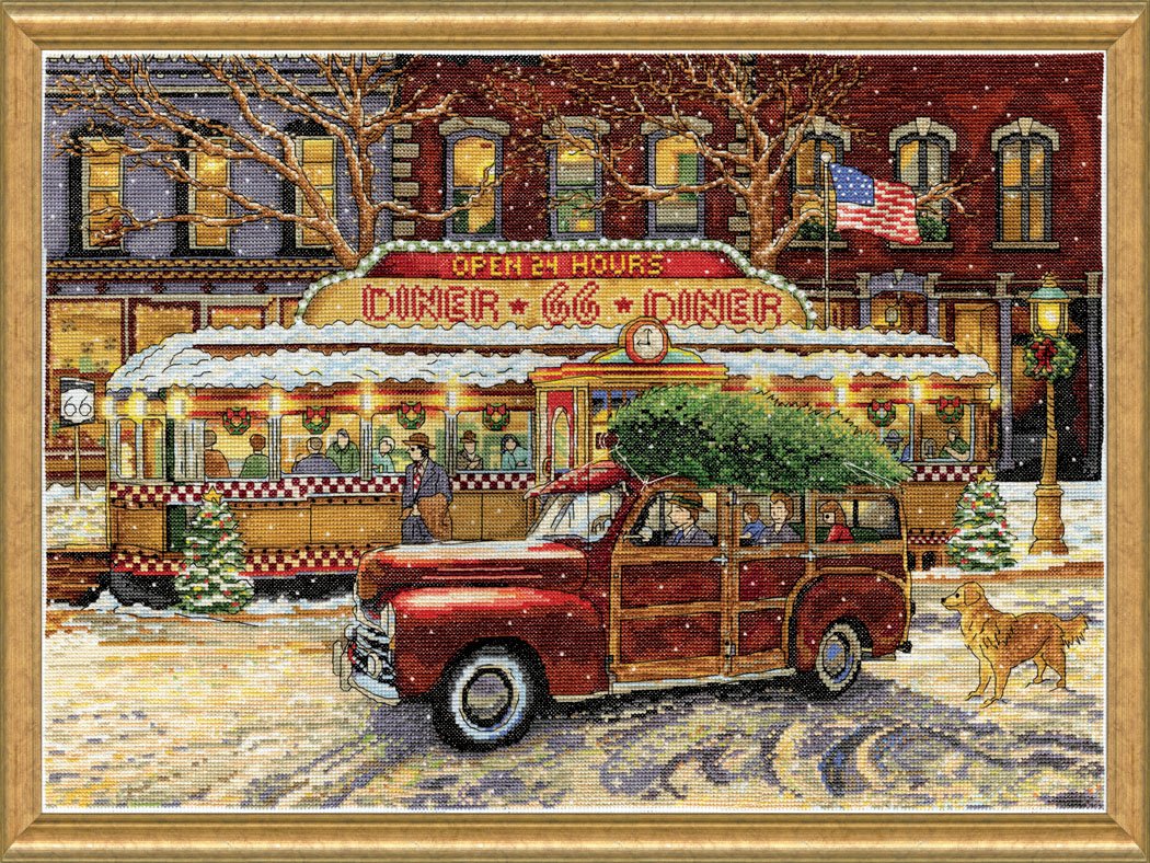 Route 66 Christmas Diner Counted Cross Stitch Kit